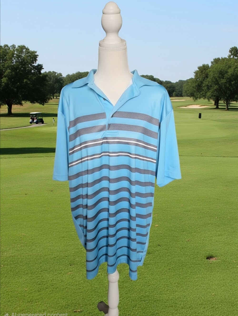 Grand Slam Aqua & Gray Horizontal Stripe Polo